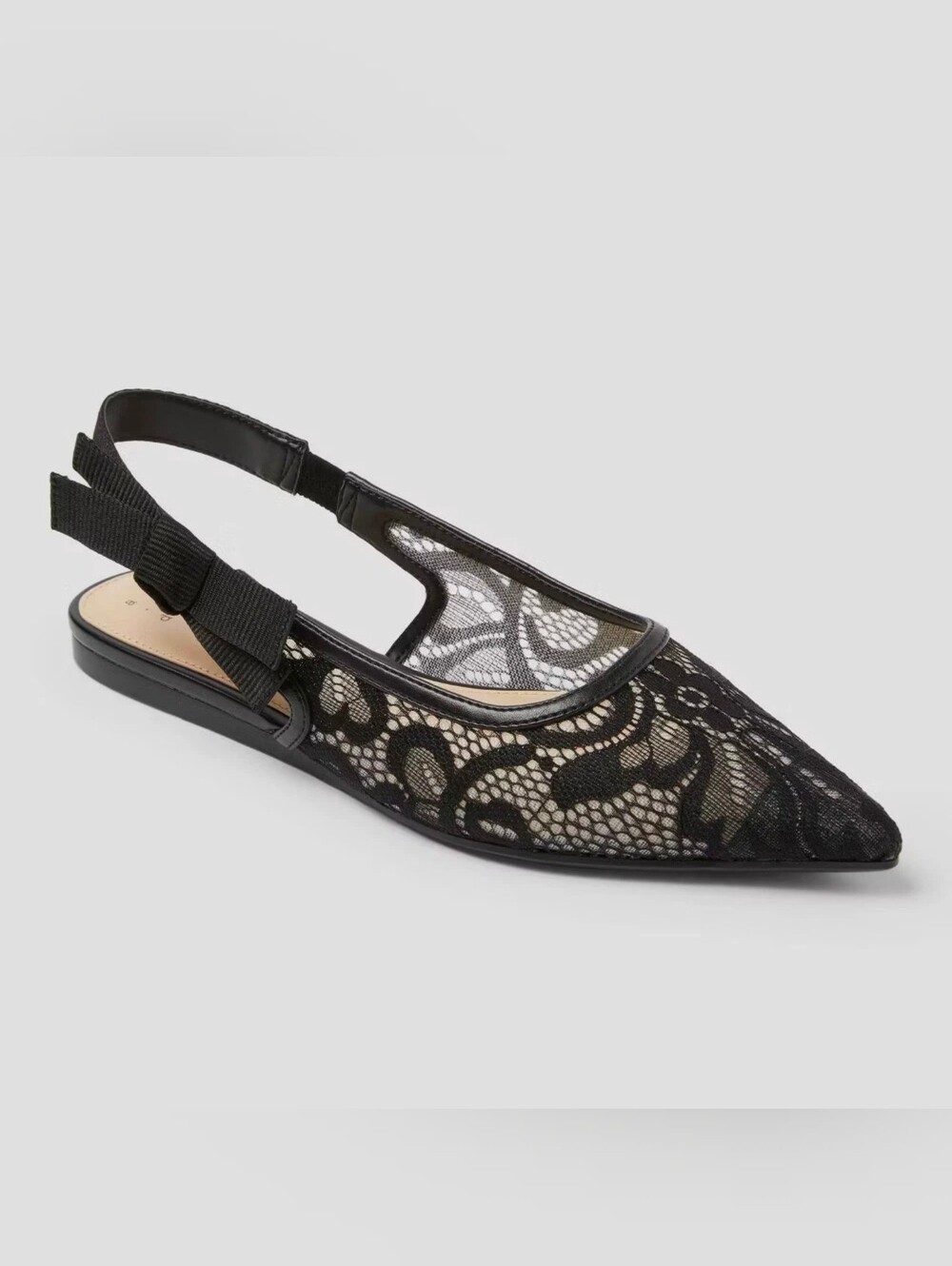 Women London Lace Sling Back Bow Flats - A New Day Black